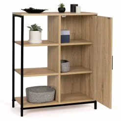 IDMarket Buffet style industriel avec étagères et placard* Collection Télétravail|Collection Industrielle