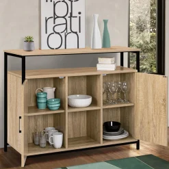 IDMarket Buffet style industriel avec 2 portes et étagères en bois et métal noir 100 cm* Meubles Bas|Meubles En Bois