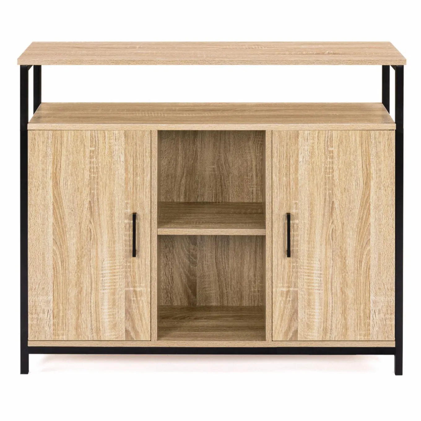 IDMarket Buffet style industriel avec 2 portes et étagères en bois et métal noir 100 cm* Meubles Bas|Meubles En Bois