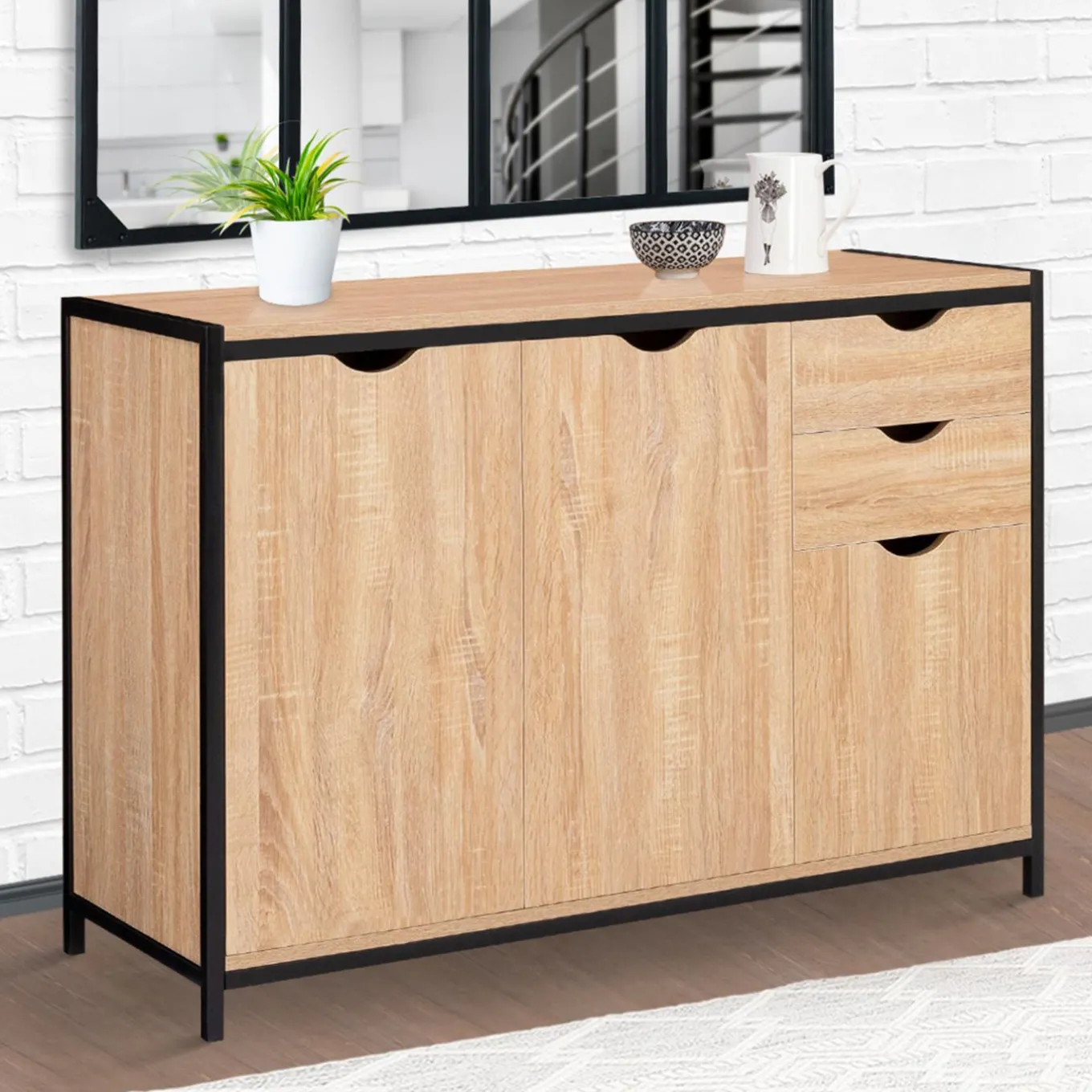 IDMarket Buffet style industriel bois et métal noir 110 cm* Meubles Tiroirs|Meubles Bas