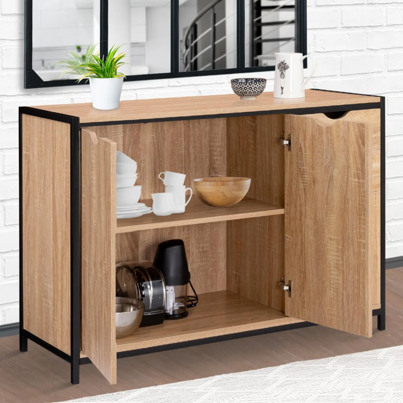 IDMarket Buffet style industriel bois et métal noir 110 cm* Meubles Tiroirs|Meubles Bas