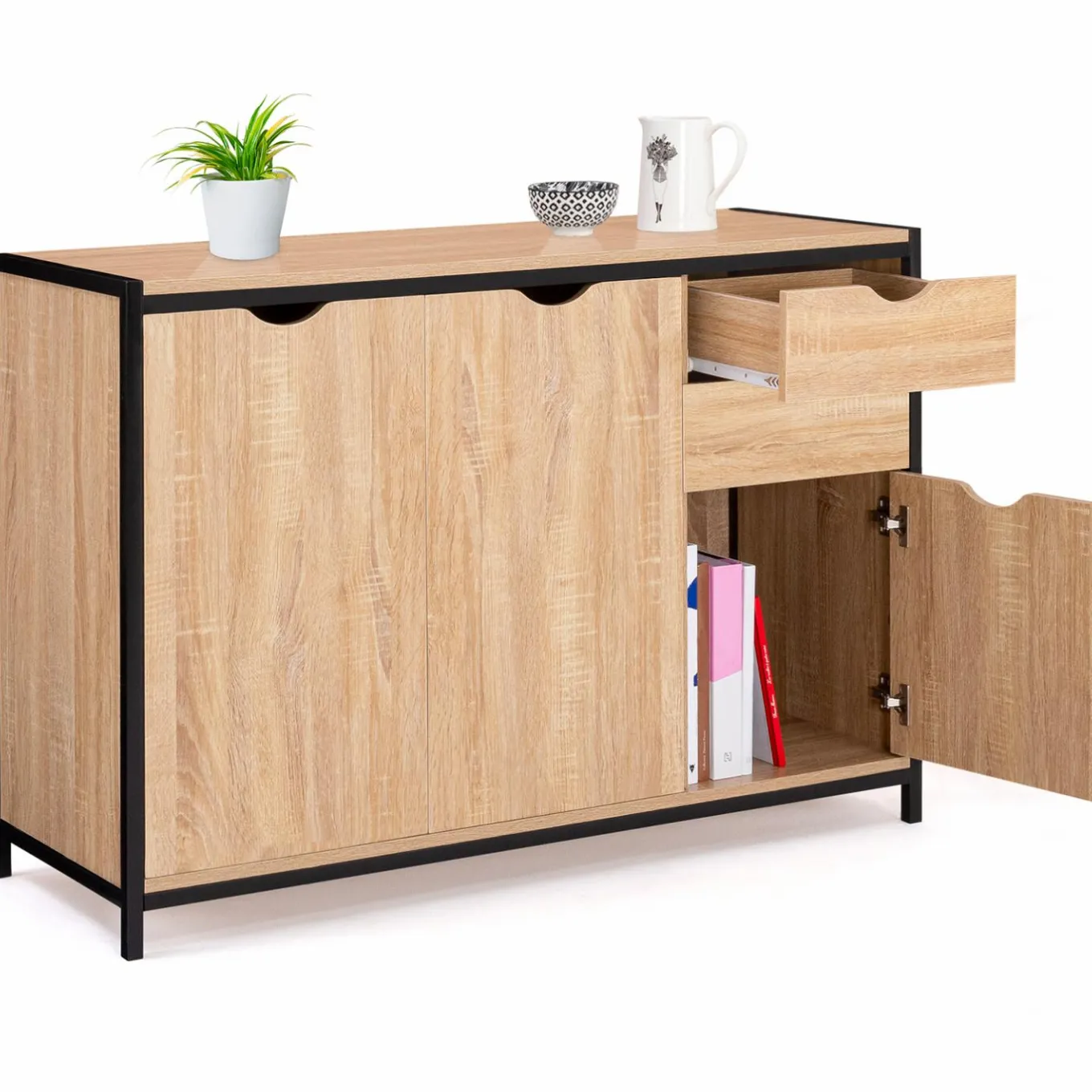 IDMarket Buffet style industriel bois et métal noir 110 cm* Meubles Tiroirs|Meubles Bas