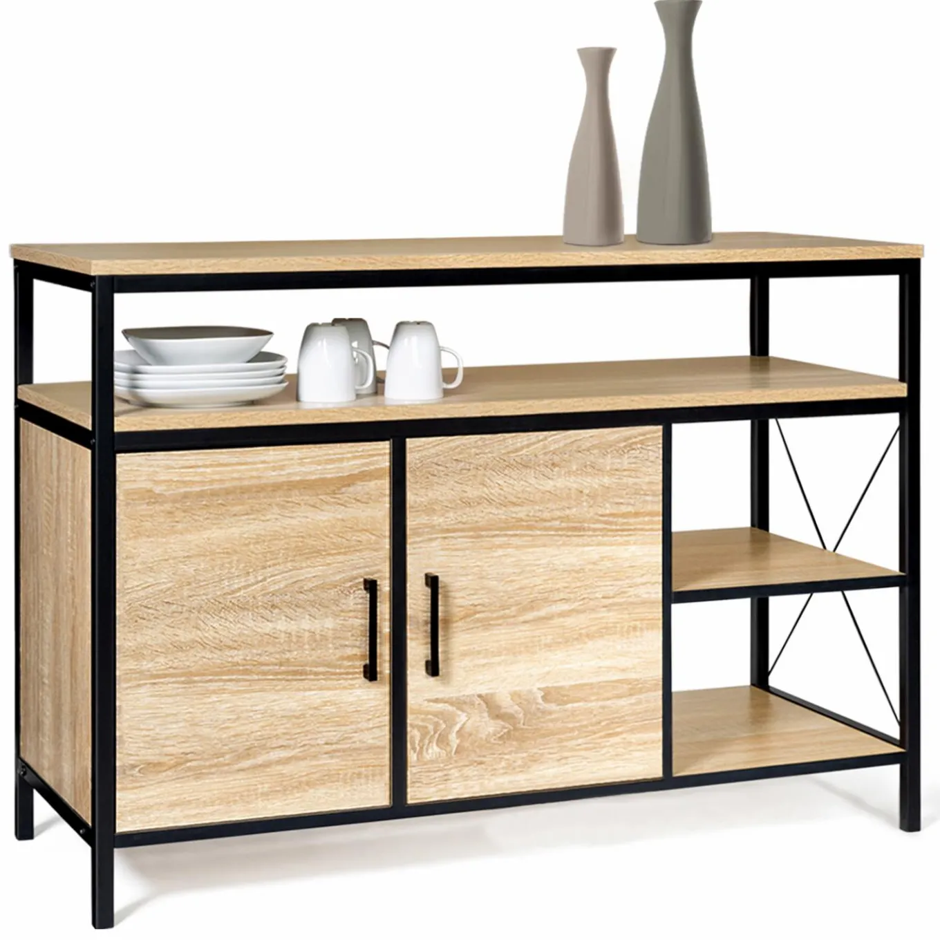 IDMarket Buffet style industriel bois et métal noir 100 cm* Meubles Bas|Meubles En Bois