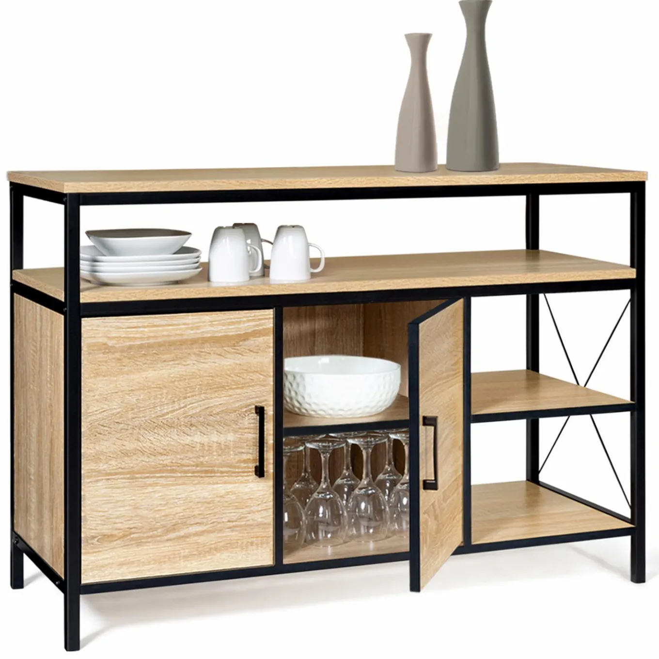 IDMarket Buffet style industriel bois et métal noir 100 cm* Meubles Bas|Meubles En Bois