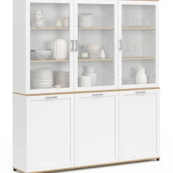 IDMarket Buffet vaisselier 160 cm meuble de cuisine 6 portes blanc et bois* Meubles Blancs|Meubles En Bois