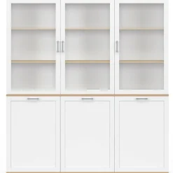 IDMarket Buffet vaisselier 160 cm meuble de cuisine 6 portes blanc et bois* Meubles Blancs|Meubles En Bois