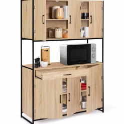 IDMarket Buffet vaisselier industriel 120 cm 6 portes 1 tiroir* Meubles Tiroirs|Meubles Hauts