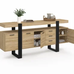 IDMarket Buffet XXL 180 cm 4 portes 3 tiroirs bois et noir* Buffets