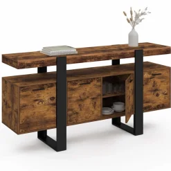 IDMarket Buffet XXL 4 portes bois effet vieilli et noir 160 cm* Buffets