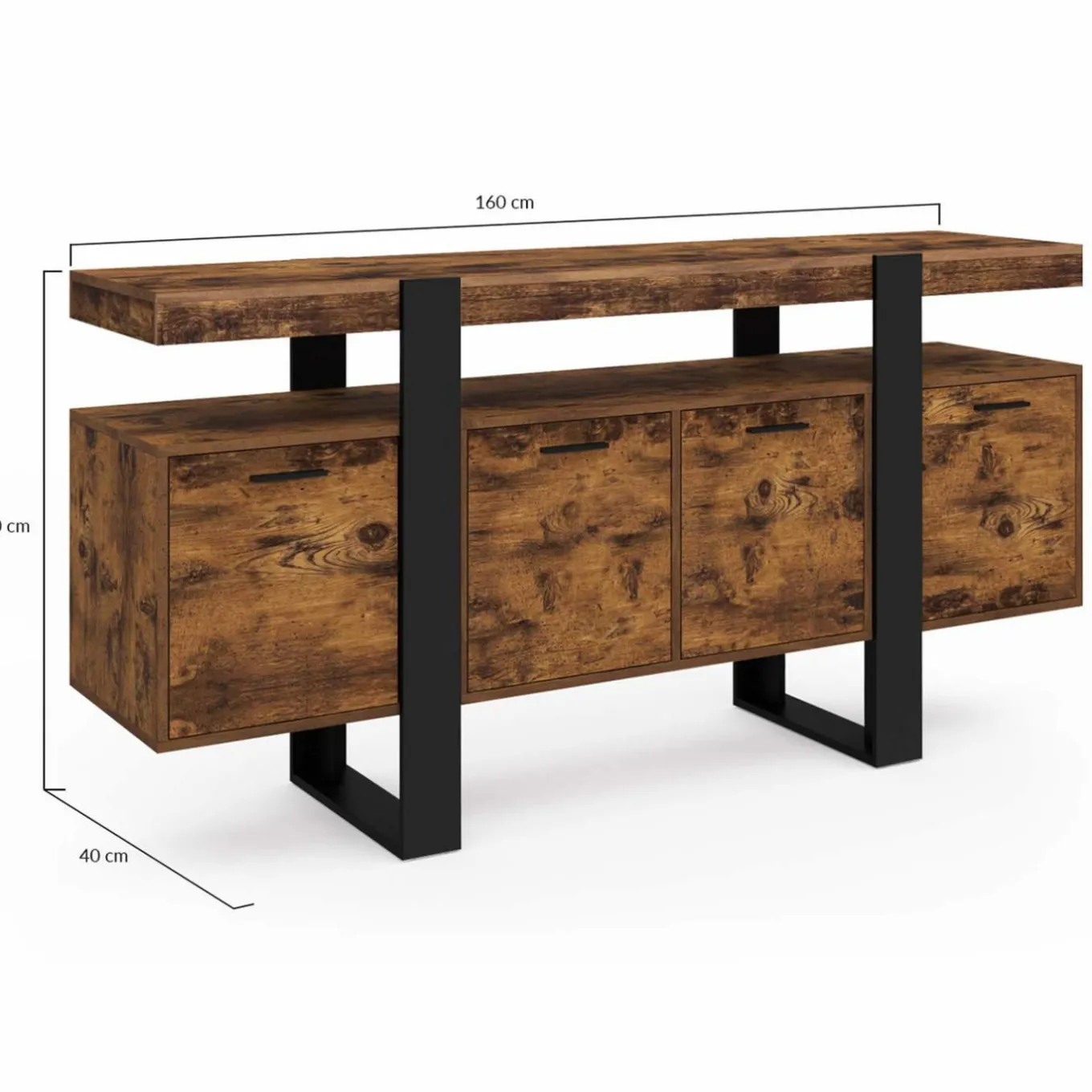 IDMarket Buffet XXL 4 portes bois effet vieilli et noir 160 cm* Buffets