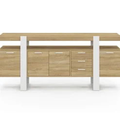 IDMarket Buffet XXL bois et blanc industriel 180 cm 4 portes 3 tiroirs* Buffets|Salon Complet