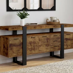IDMarket Buffet XXL bois et noir à l’effet vieilli de 180 cm avec 4 portes et 3 tiroirs* Buffets|Salon Complet