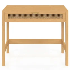 IDMarket Bureau 1 tiroir bois et cannage 90*50* Meubles En Bois|Bureaux Design