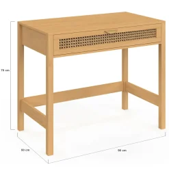IDMarket Bureau 1 tiroir bois et cannage 90*50* Meubles En Bois|Bureaux Design