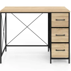 IDMarket Bureau 3 tiroirs design industriel en tissu bois et noir* Meubles En Bois|Bureaux De Travail