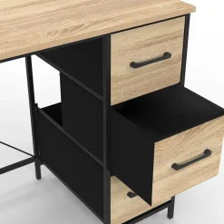 IDMarket Bureau 3 tiroirs design industriel en tissu bois et noir* Meubles En Bois|Bureaux De Travail