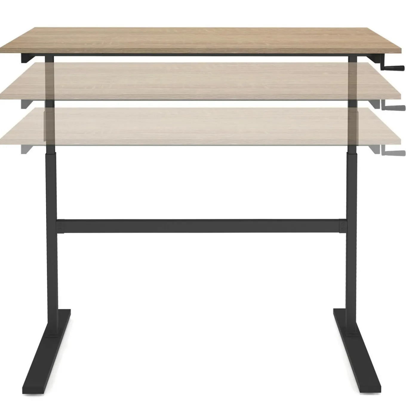 IDMarket Bureau assis debout à manivelle hauteur réglable 70 - 120 cm bois façon hêtre et noir* Meubles En Bois|Bureaux Design