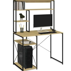 IDMarket Bureau avec étagères de rangement DETROIT design industriel* Bureaux De Travail|Bureaux Avec Rangement