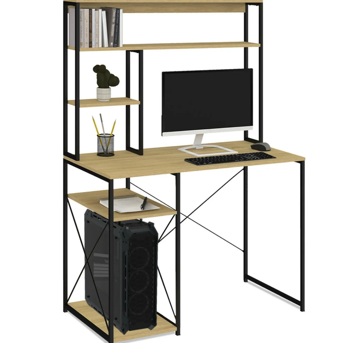 IDMarket Bureau avec étagères de rangement DETROIT design industriel* Bureaux De Travail|Bureaux Avec Rangement