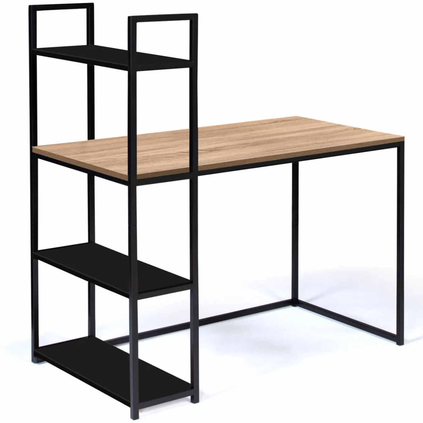 IDMarket Bureau avec étagères style industriel en bois et métal noir* Collection Télétravail|Collection Industrielle
