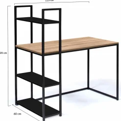 IDMarket Bureau avec étagères style industriel en bois et métal noir* Collection Télétravail|Collection Industrielle