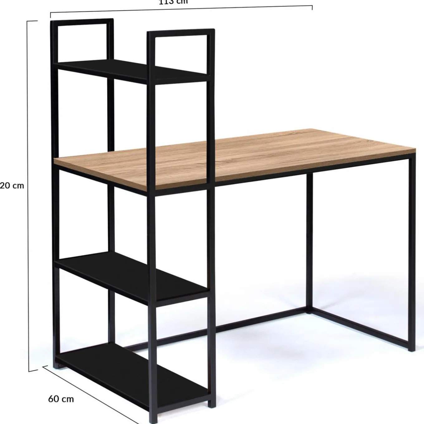 IDMarket Bureau avec étagères style industriel en bois et métal noir* Collection Télétravail|Collection Industrielle