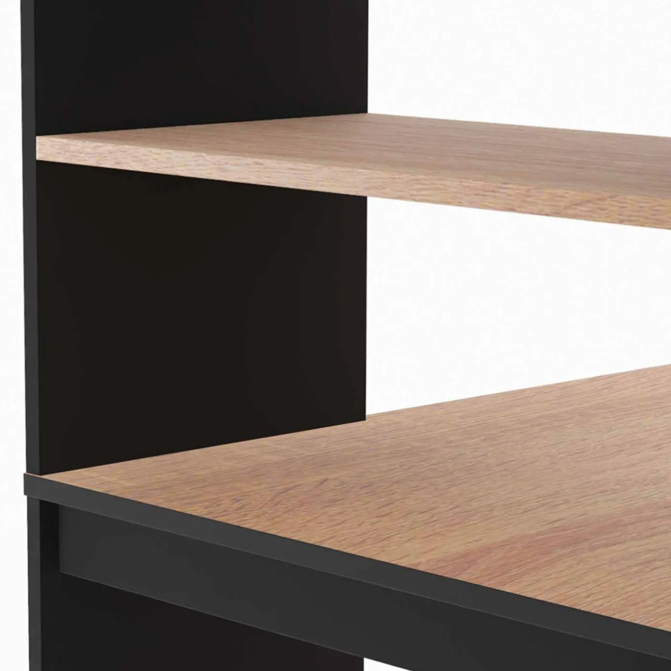 IDMarket Bureau bibliothèque bois façon hêtre et noir* Collection Design|Collection Télétravail