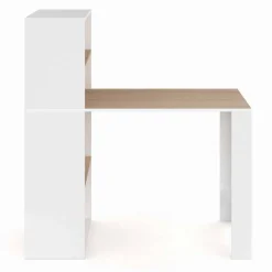 IDMarket Bureau bibliothèque bois façon hêtre et blanc* Collection Design|Collection Télétravail