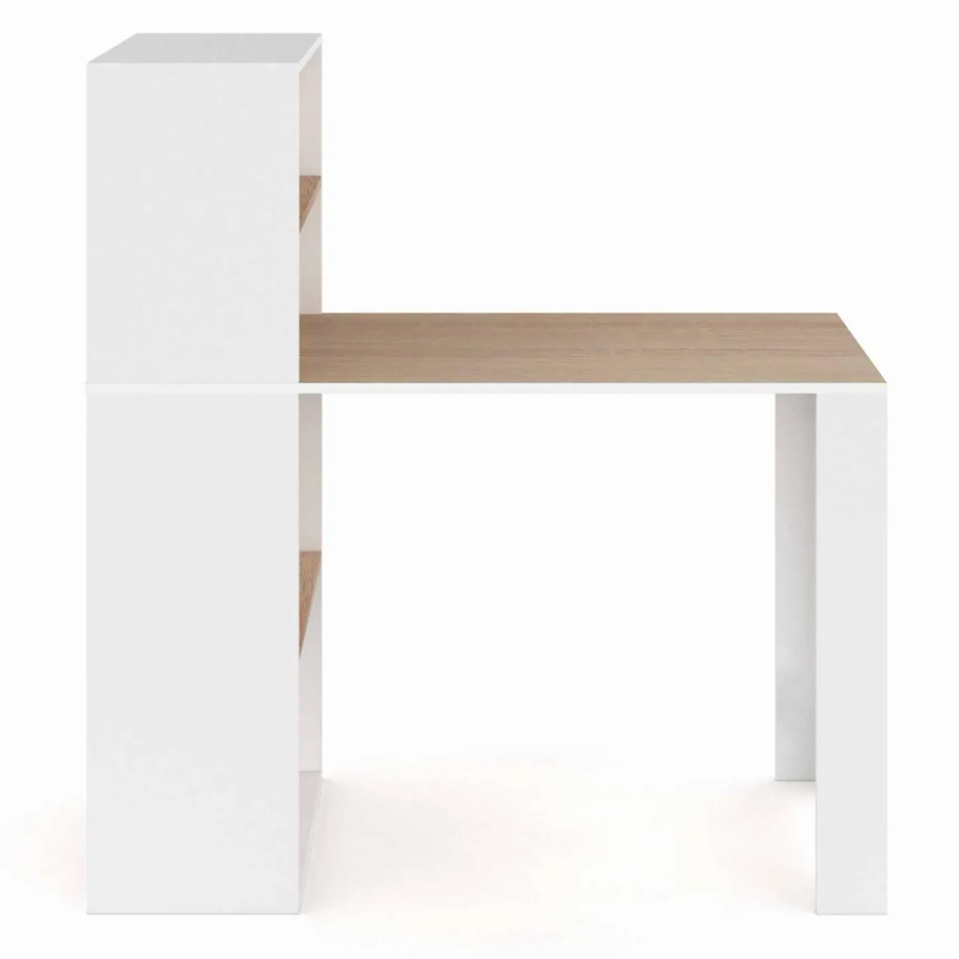 IDMarket Bureau bibliothèque bois façon hêtre et blanc* Collection Design|Collection Télétravail