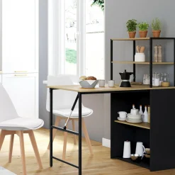 IDMarket Bureau bibliothèque pliable plateau rabattable bois façon hêtre et noir* Meubles Noirs|Meubles En Bois
