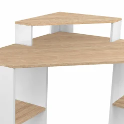 IDMarket Bureau d'angle avec rangements blanc et façon hêtre* Collection Design|Collection Télétravail