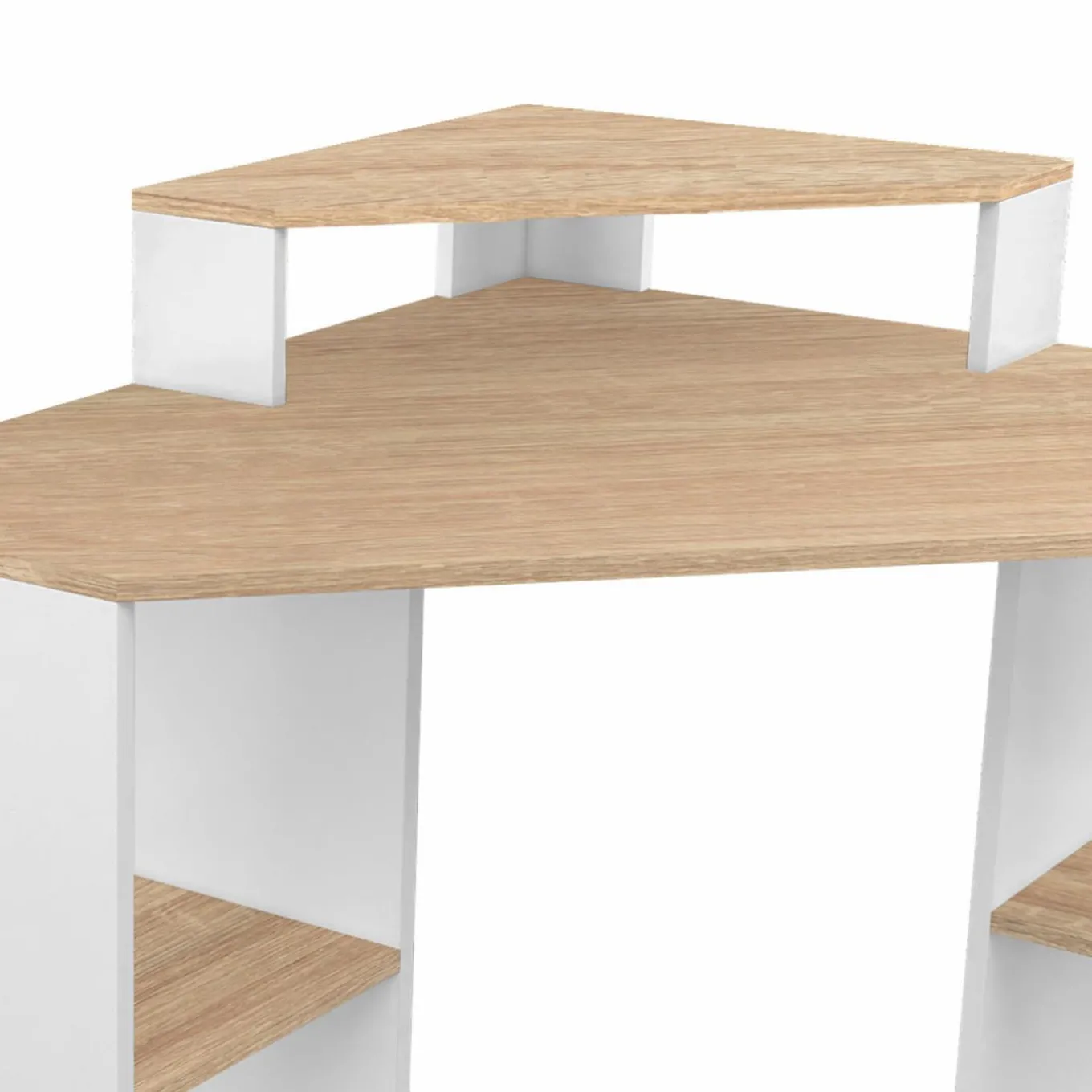 IDMarket Bureau d'angle avec rangements blanc et façon hêtre* Collection Design|Collection Télétravail