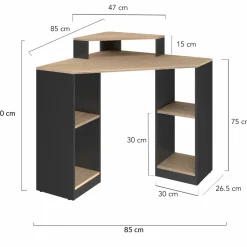 IDMarket Bureau d'angle avec rangements noir et façon hêtre* Collection Design|Collection Télétravail
