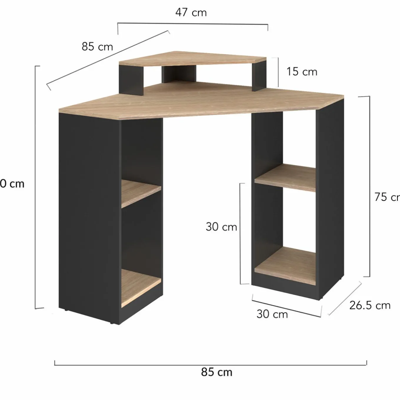 IDMarket Bureau d'angle avec rangements noir et façon hêtre* Collection Design|Collection Télétravail