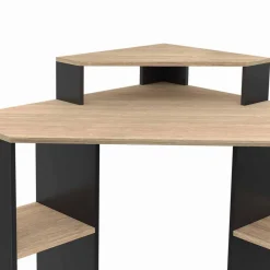 IDMarket Bureau d'angle avec rangements noir et façon hêtre* Collection Design|Collection Télétravail