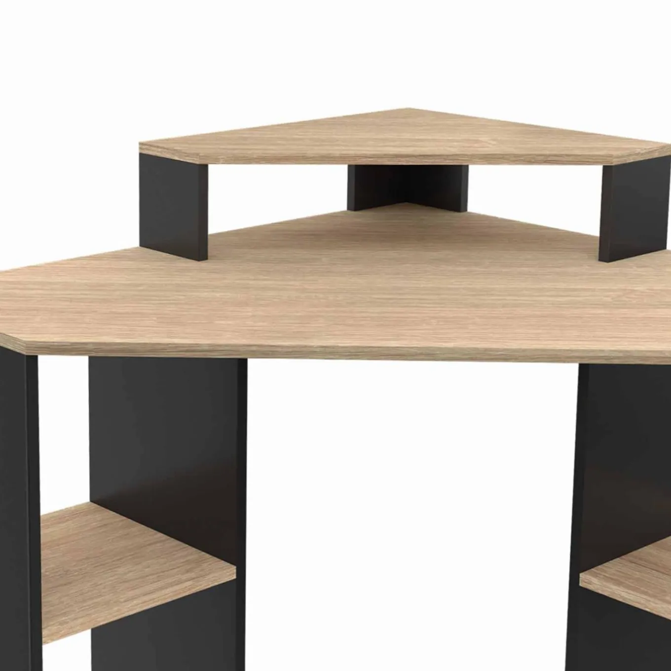 IDMarket Bureau d'angle avec rangements noir et façon hêtre* Collection Design|Collection Télétravail