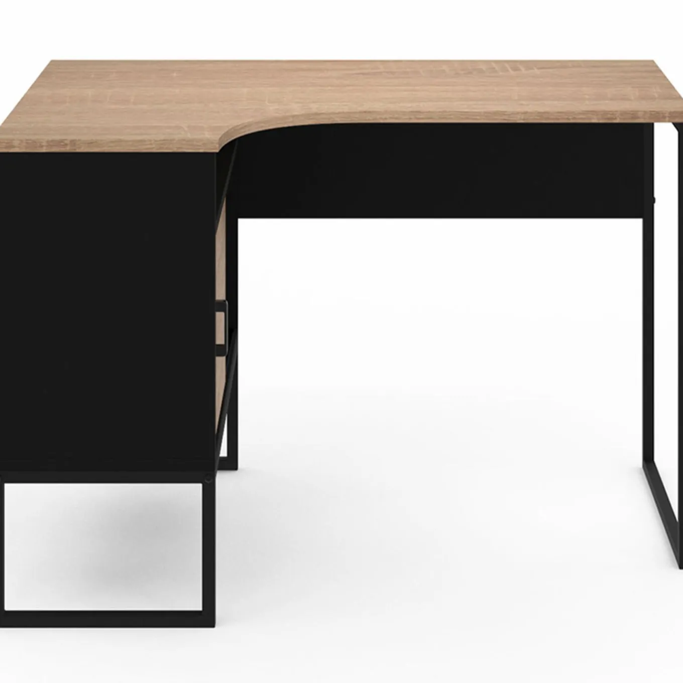 IDMarket Bureau d’angle industriel métal noir et bois façon hêtre* Collection Télétravail|Collection Moderne
