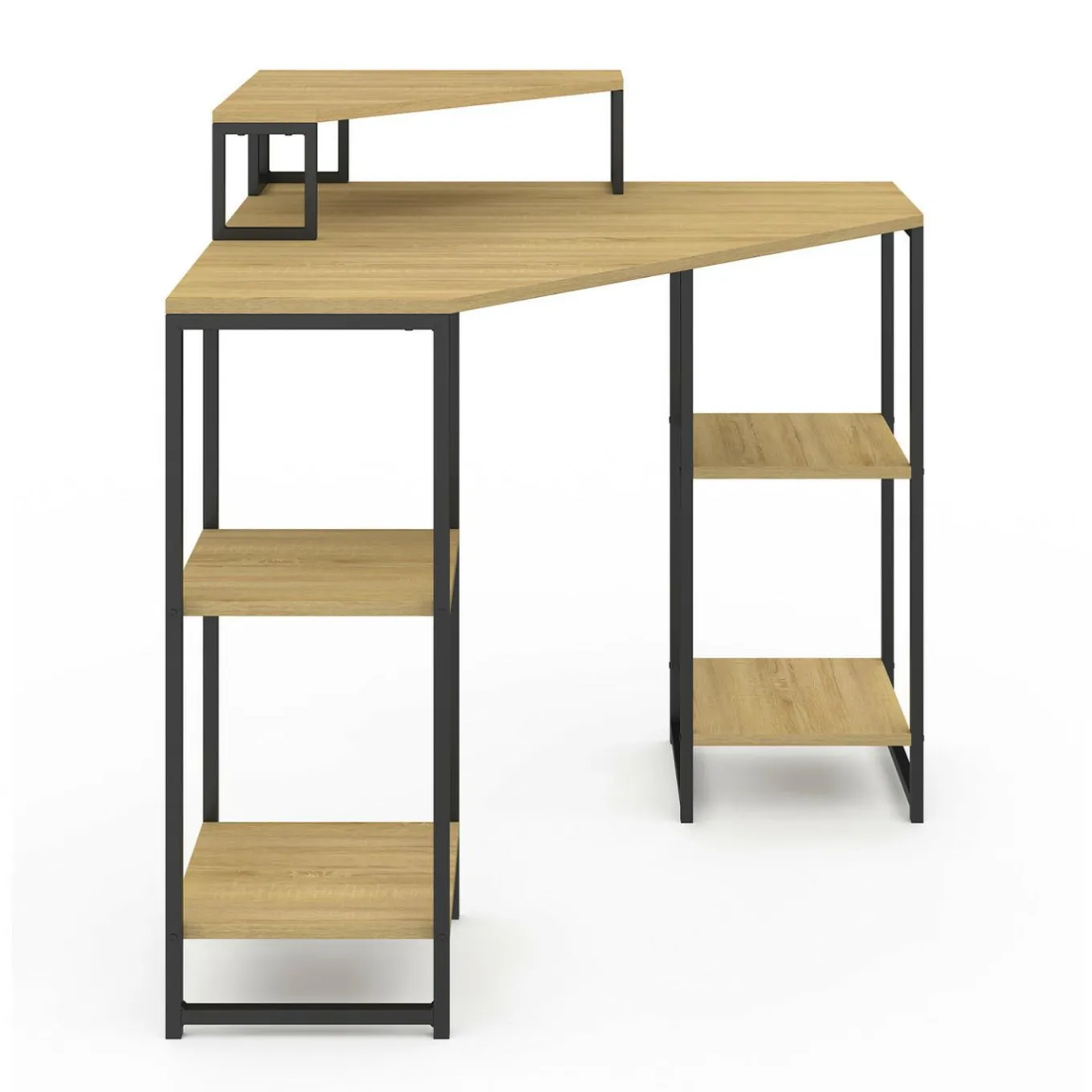 IDMarket Bureau d'angle industriel avec rangements bois et métal noir* Bureaux De Travail|Bureaux Avec Plan De Travail