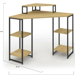 IDMarket Bureau d'angle industriel avec rangements bois et métal noir* Bureaux De Travail|Bureaux Avec Plan De Travail