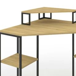 IDMarket Bureau d'angle industriel avec rangements bois et métal noir* Bureaux De Travail|Bureaux Avec Plan De Travail