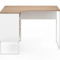 IDMarket Bureau d’angle industriel métal blanc et bois façon hêtre* Collection Télétravail|Petits Meubles