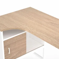 IDMarket Bureau d’angle industriel métal blanc et bois façon hêtre* Collection Télétravail|Petits Meubles