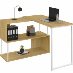 IDMarket Bureau d'angle rotatif 180° métal blanc et bois* Collection Télétravail|Petits Meubles
