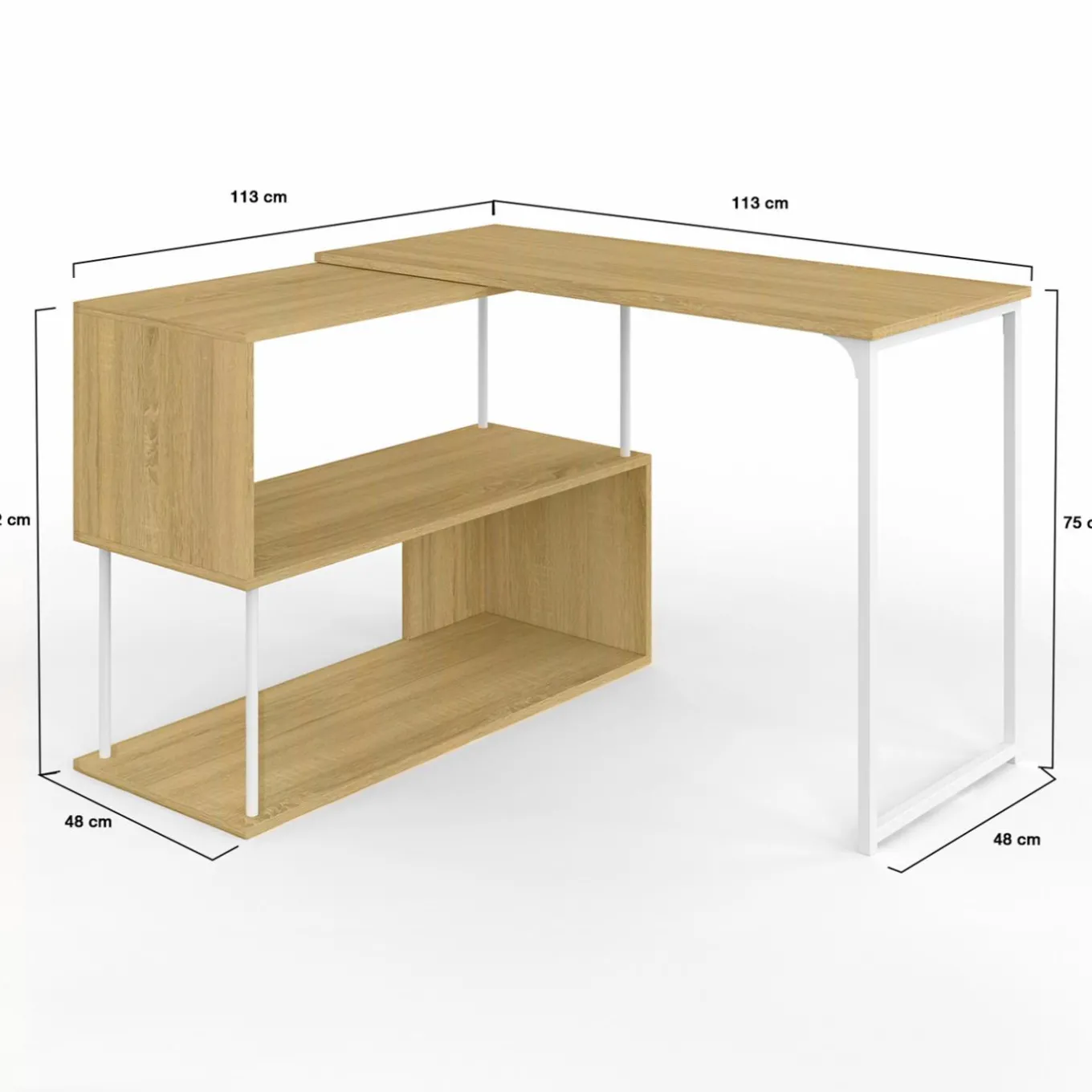 IDMarket Bureau d'angle rotatif 180° métal blanc et bois* Collection Télétravail|Petits Meubles