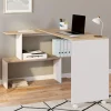 IDMarket Bureau d'angle rotatif en bois hêtre et blanc* Meubles En Bois|Collection Télétravail