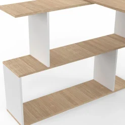 IDMarket Bureau d'angle rotatif en bois hêtre et blanc* Meubles En Bois|Collection Télétravail