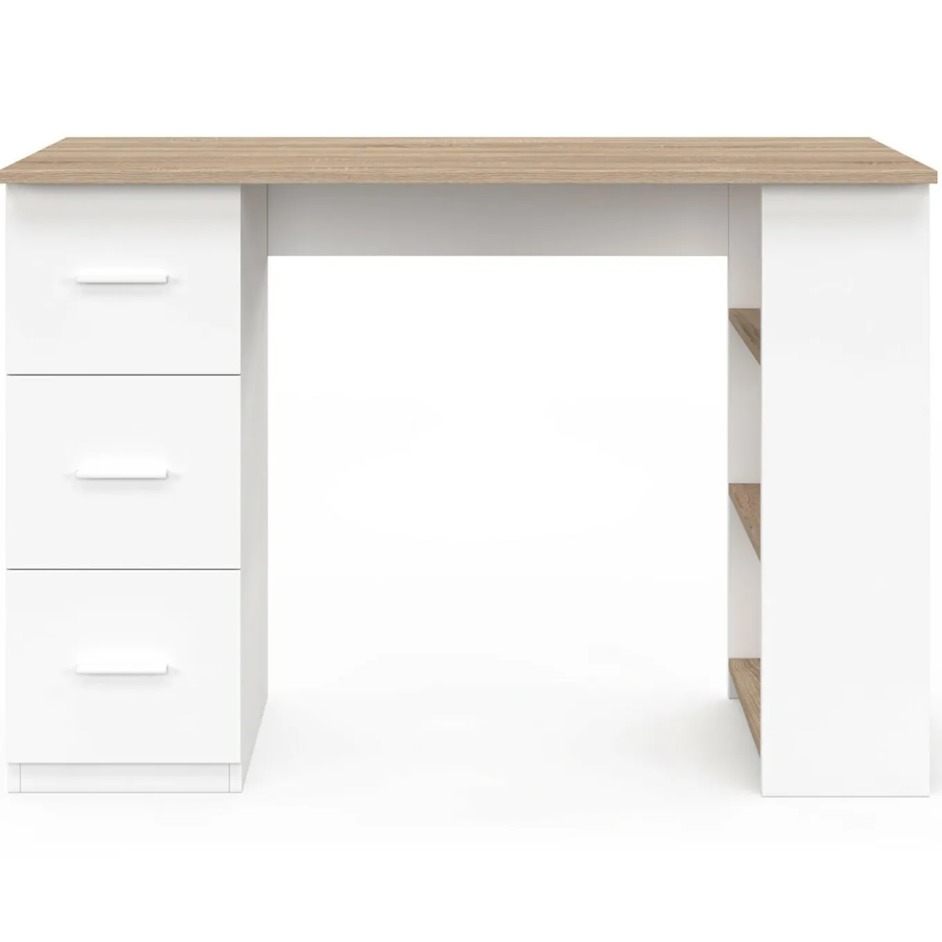 IDMarket Bureau droit 3 tiroirs avec étagères de rangement blanc et bois* Meubles En Bois|Collection Contemporaine