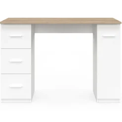 IDMarket Bureau droit 3 tiroirs et porte placard blanc et bois* Meubles Blancs|Meubles En Bois