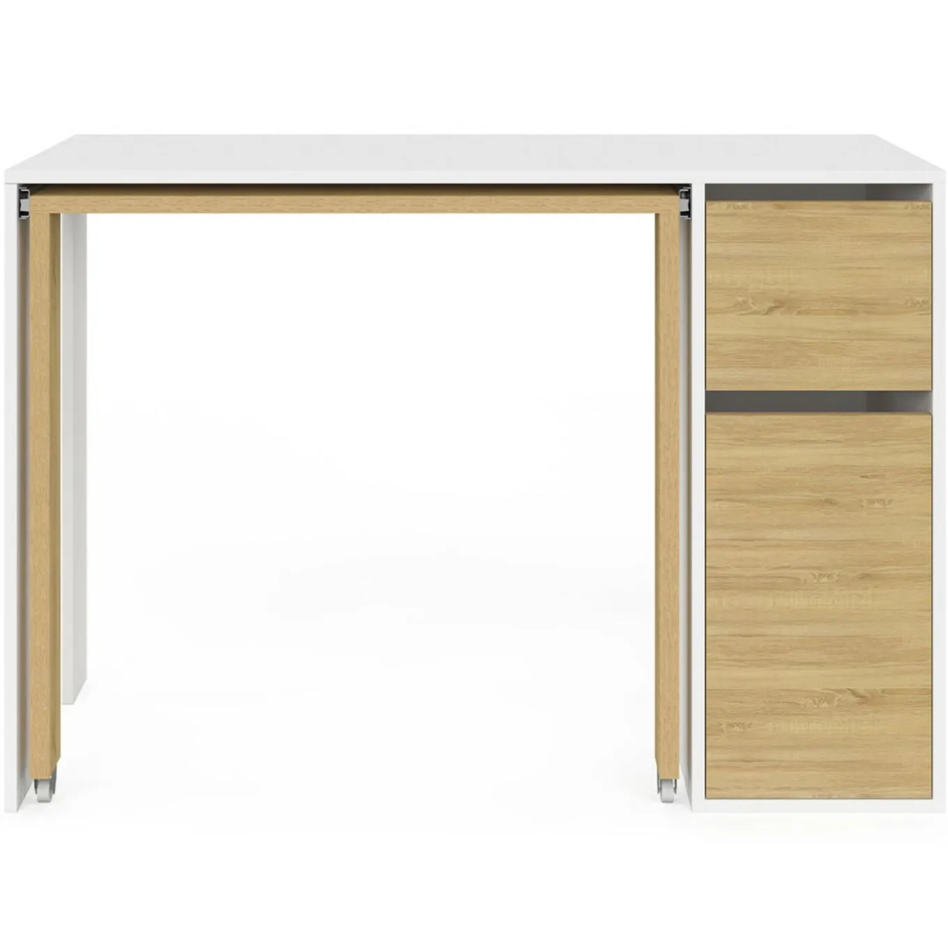 IDMarket Bureau extensible blanc et bois avec rangements* Meubles Blancs|Meubles En Bois