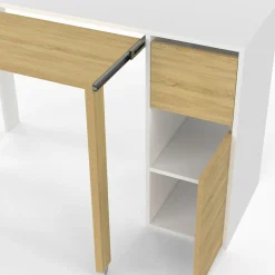 IDMarket Bureau extensible blanc et bois avec rangements* Meubles Blancs|Meubles En Bois